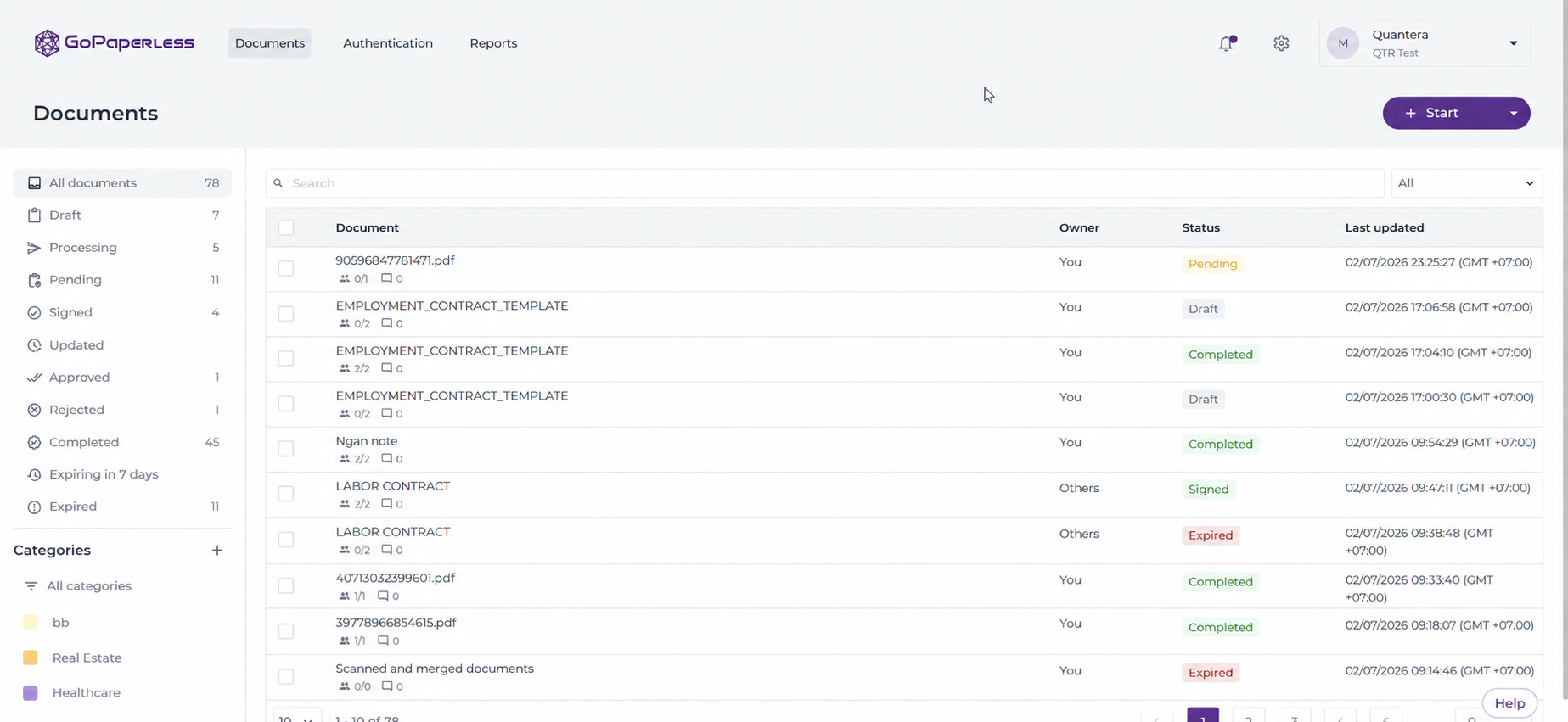 GoPaperless tracks electronic contract status